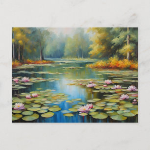 Water Lily Pond, Forest, Nature Illustration Postcard