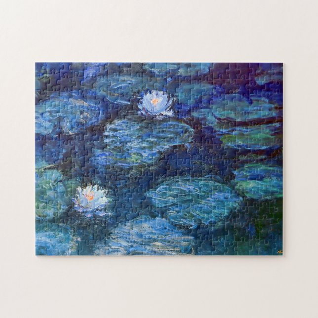 Water Lily Pond in Blue Claude Monet Fine Art Jigsaw Puzzle (Horizontal)