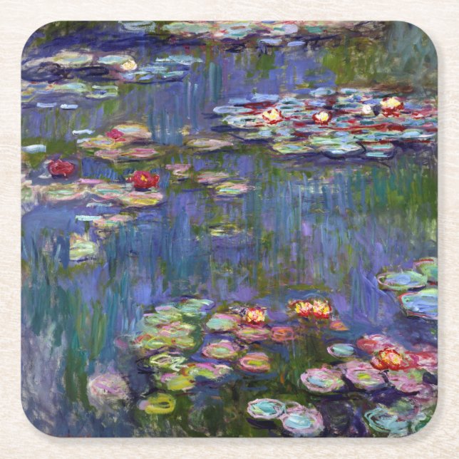 Water Lily Pond, Monet Square Paper Coaster (Front)