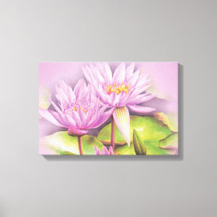 Water lily purple flowers floral canvas long print