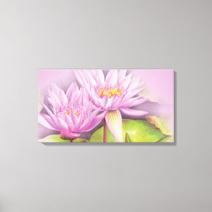Water lily purple flowers floral canvas long print