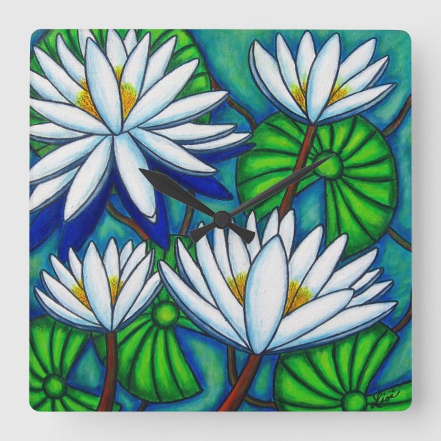 Water Lily Square Wall Clock, Lisa Lorenz Clock (Front)