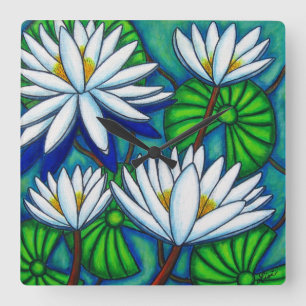 Water Lily Square Wall Clock, Lisa Lorenz Clock