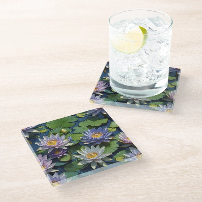 Water Lily vibrant flower Glass Coaster (Angled)
