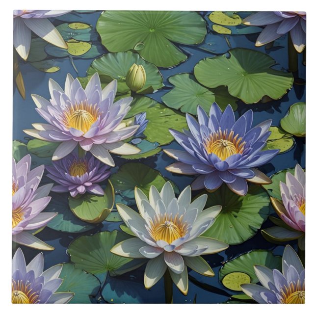 Water Lily vibrant flower Tile (Front)