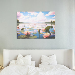 Water Lily w/ Pink Clouds Reflecting on the Lake   Poster