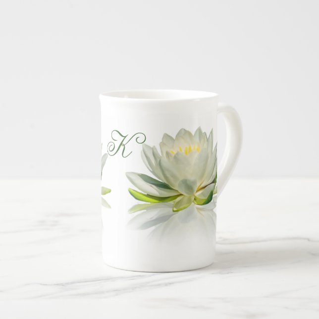 Water Lily with Customisable Monogram Bone China Mug (Front Right)