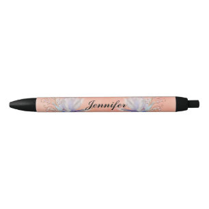 Water Lily with Decorative Swirls, Name Black Ink Pen