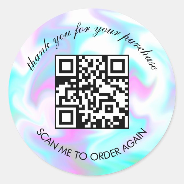 Water Marble Thank You QR Code Boutique Business  Classic Round Sticker (Front)