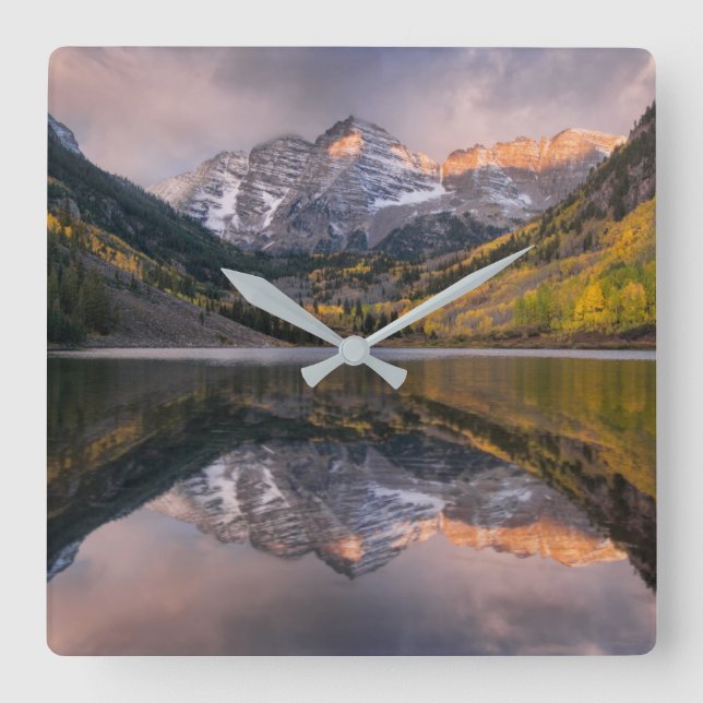 Water | Maroon Bells Colorado Square Wall Clock (Front)