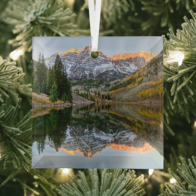 Water | Maroon Bells Lake Aspen Trees Glass Tree Decoration (Insitu)