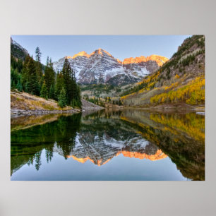 Water   Maroon Bells Lake Aspen Trees Poster