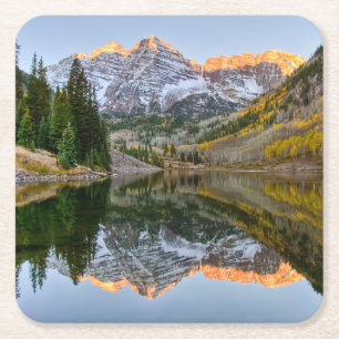 Water   Maroon Bells Lake Aspen Trees Square Paper Coaster