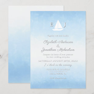 Water Meets Sky Watercolor Wedding Reception Invitation