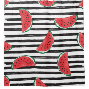 Water Melon Seamless Pattern Striped Shower Curtain
