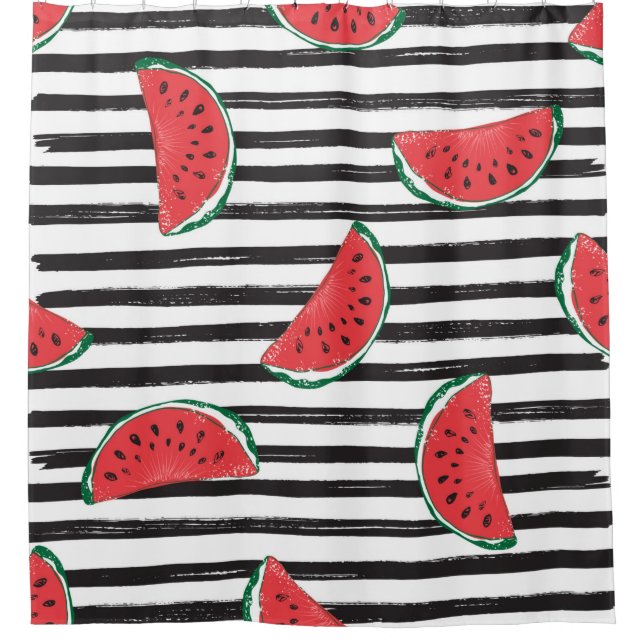 Water Melon Seamless Pattern Striped Shower Curtain (Front)