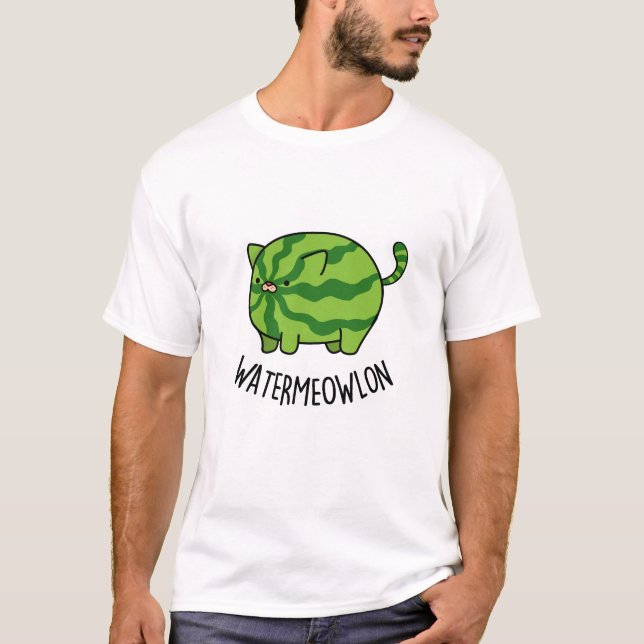 Water-meow-lon Funny Watermelon Cat Pun  T-Shirt (Front)