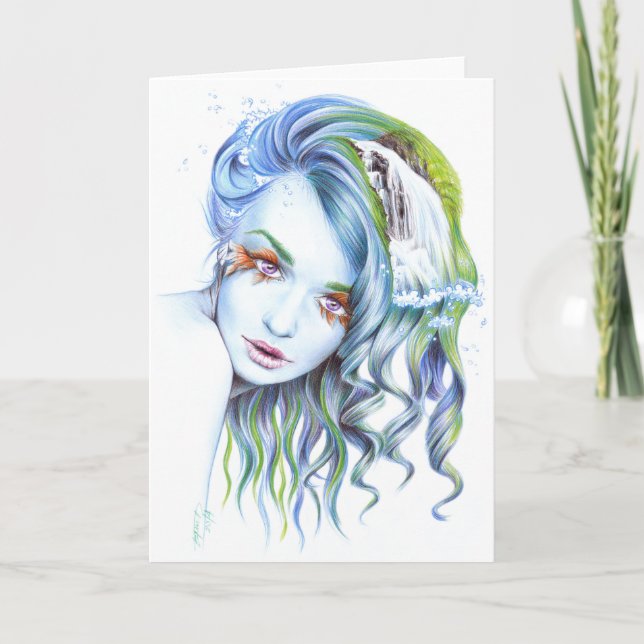 Water Mermaid woman girl Surreal Fantasy Portrait Card (Front)