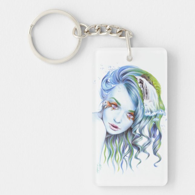Water Mermaid woman girl Surreal Fantasy Portrait Key Ring (Front)