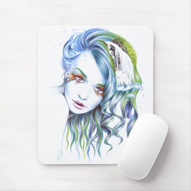 Water Mermaid woman girl Surreal Fantasy Portrait Mouse Mat (With Mouse)