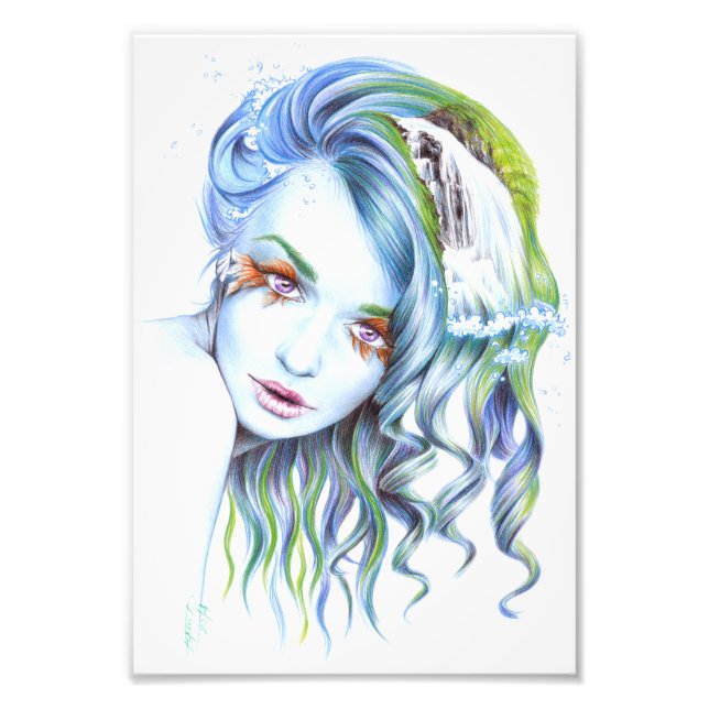 Water Mermaid woman girl Surreal Fantasy Portrait Photo Print (Front)
