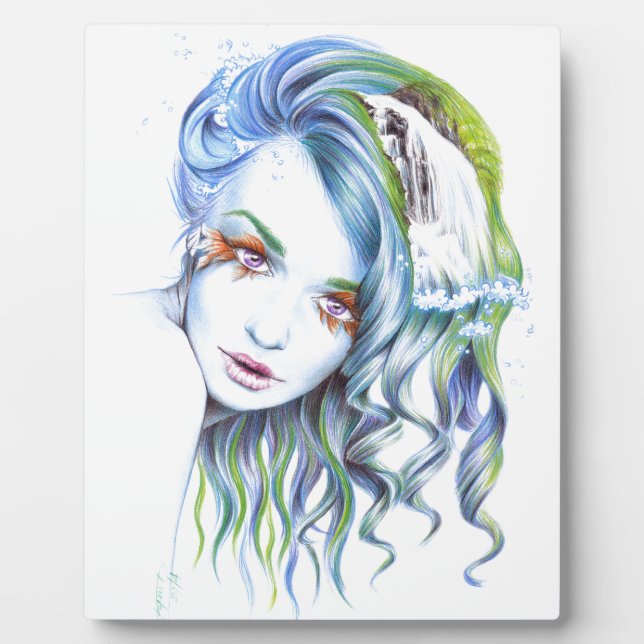 Water Mermaid woman girl Surreal Fantasy Portrait Plaque (Front)