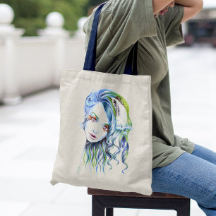 Water Mermaid woman girl Surreal Fantasy Portrait Tote Bag