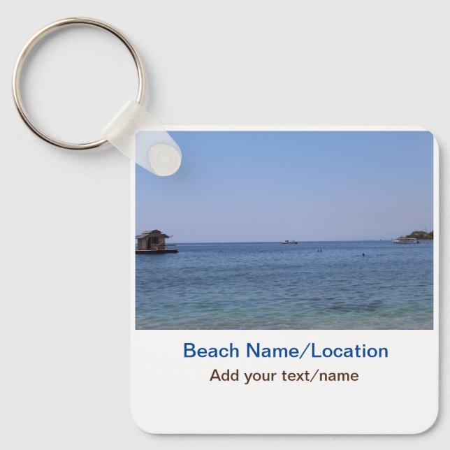 water ocean beach photo add name text place summer key ring (Front)