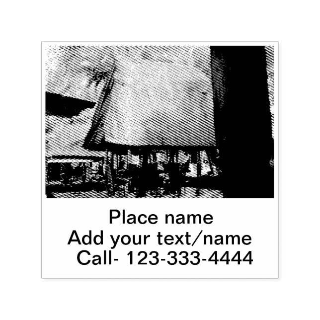 water ocean beach photo add name text place summer self-inking stamp (Design)