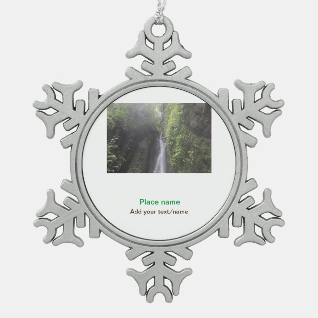 water ocean beach photo add name text place summer snowflake pewter christmas ornament (Front)