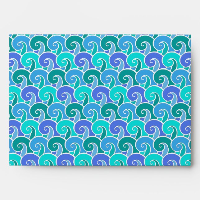 Water Ocean Waves in Blue Nautical Beach Pattern Envelopes (Front)