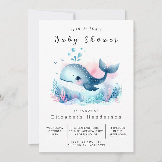Water Online Whale Baby Shower Invitation (Front)