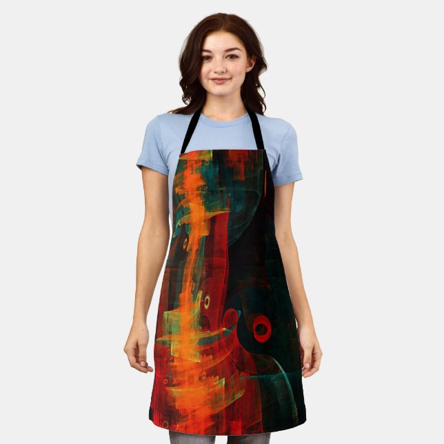 Water Orange Red Blue Modern Abstract Art Pattern Apron (Worn)