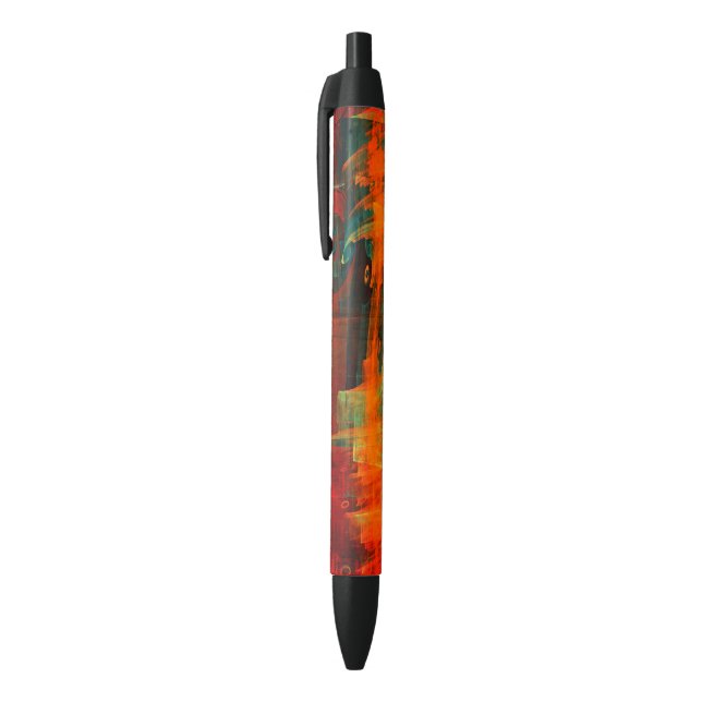 Water Orange Red Blue Modern Abstract Art Pattern Black Ink Pen (Top (Vertical))