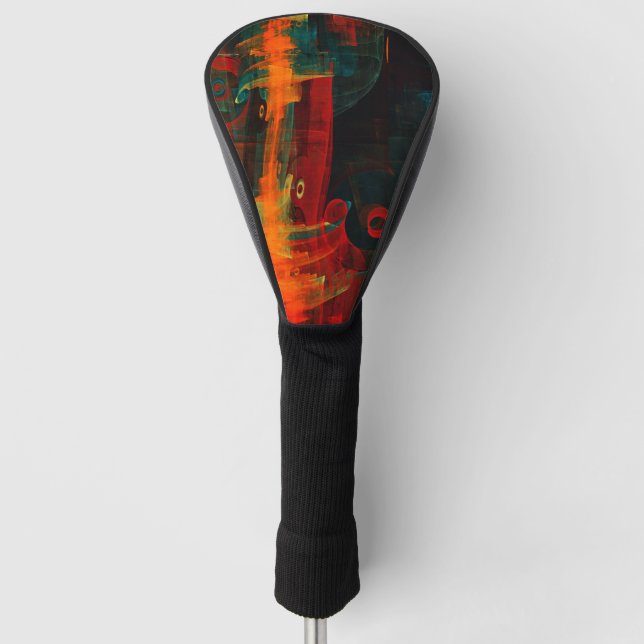 Water Orange Red Blue Modern Abstract Art Pattern Golf Head Cover (Front)