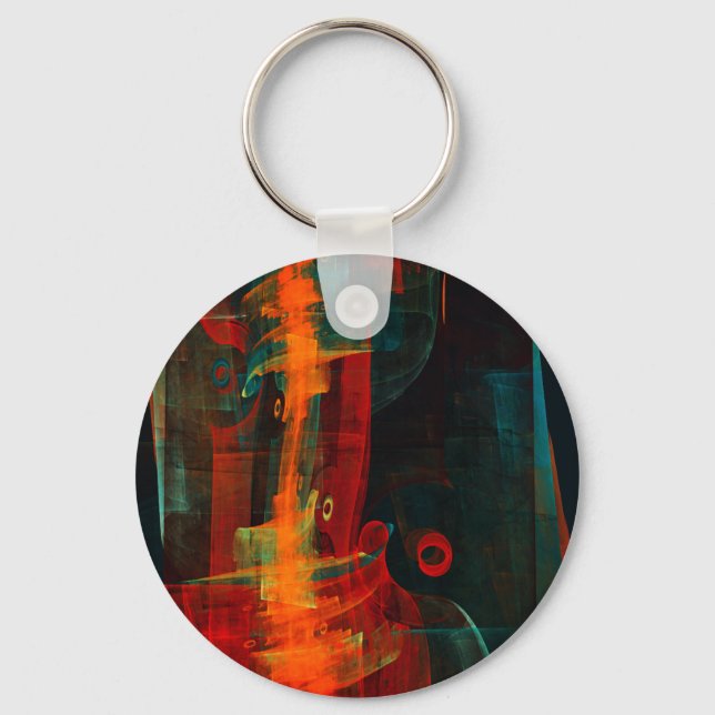 Water Orange Red Blue Modern Abstract Art Pattern Key Ring (Front)