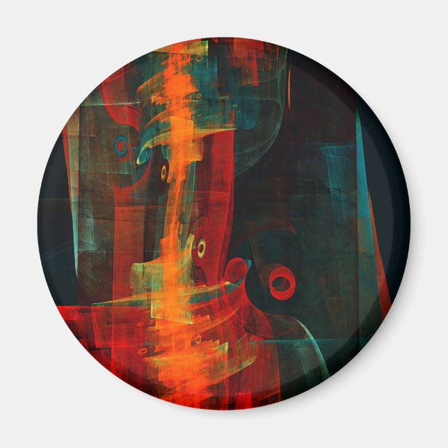 Water Orange Red Blue Modern Abstract Art Pattern Magnet (Front)