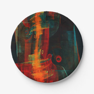 Water Orange Red Blue Modern Abstract Art Pattern Paper Plate