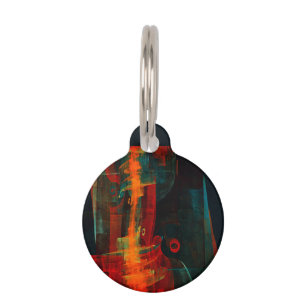 Water Orange Red Blue Modern Abstract Art Pattern Pet Tag