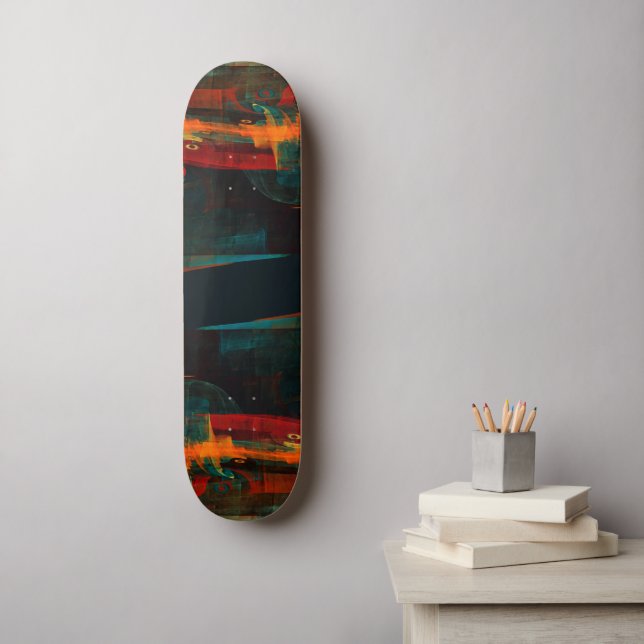 Water Orange Red Blue Modern Abstract Art Pattern Skateboard (Wall Art)