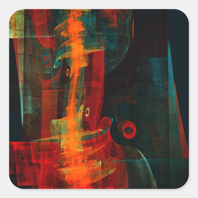 Water Orange Red Blue Modern Abstract Art Pattern Square Sticker (Front)