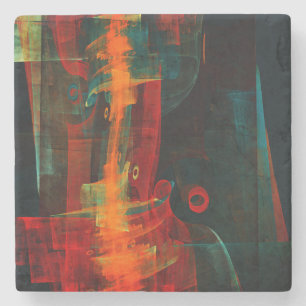 Water Orange Red Blue Modern Abstract Art Pattern Stone Coaster