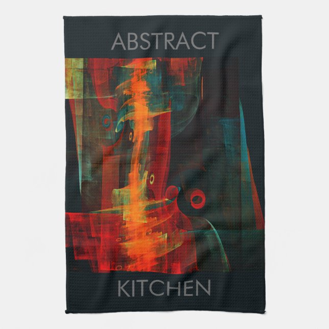 Water Orange Red Blue Modern Abstract Art Pattern Tea Towel (Vertical)