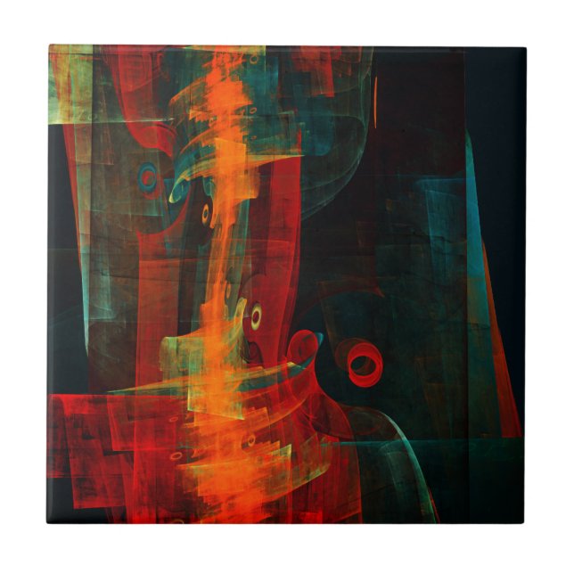 Water Orange Red Blue Modern Abstract Art Pattern Tile (Front)