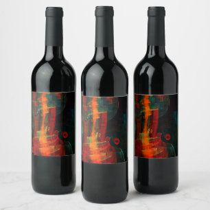 Water Orange Red Blue Modern Abstract Art Pattern Wine Label