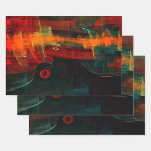 Water Orange Red Blue Modern Abstract Art Pattern Wrapping Paper Sheet