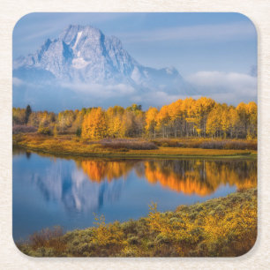 Water   Oxbow Bend Jackson Wyoming Square Paper Coaster