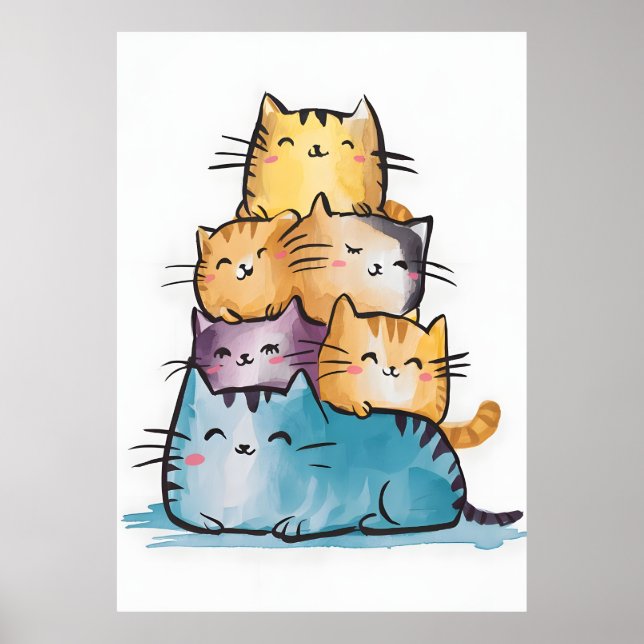 Water Paint Cats digital painting Poster (Front)