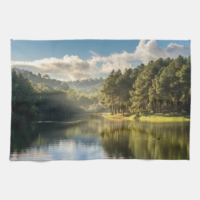 Water | Pang Oung Lake & Pine Forest Thailand Tea Towel (Horizontal)