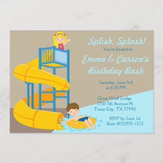 Water Park Birthday Kids Water Slide Pool Party Invitation
